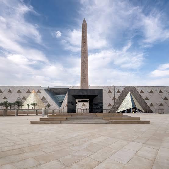 Ancient Egyptian royal statues inside Grand Egyptian Museum