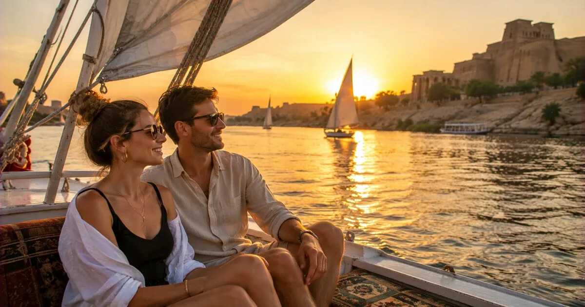 Couple enjoying a sunset Nile trip in Aswan