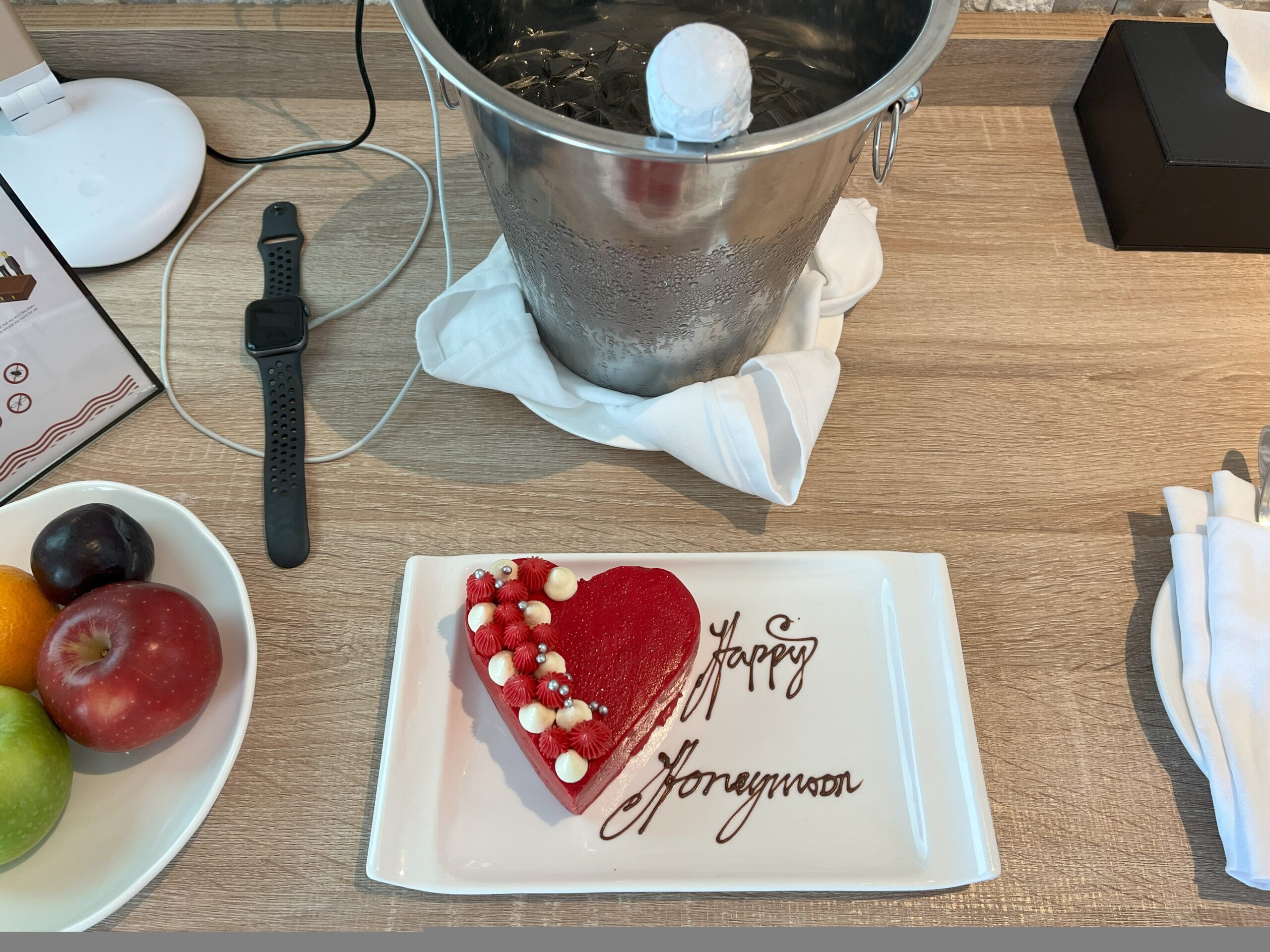 Wedding cake prepared for a honeymoon welcome