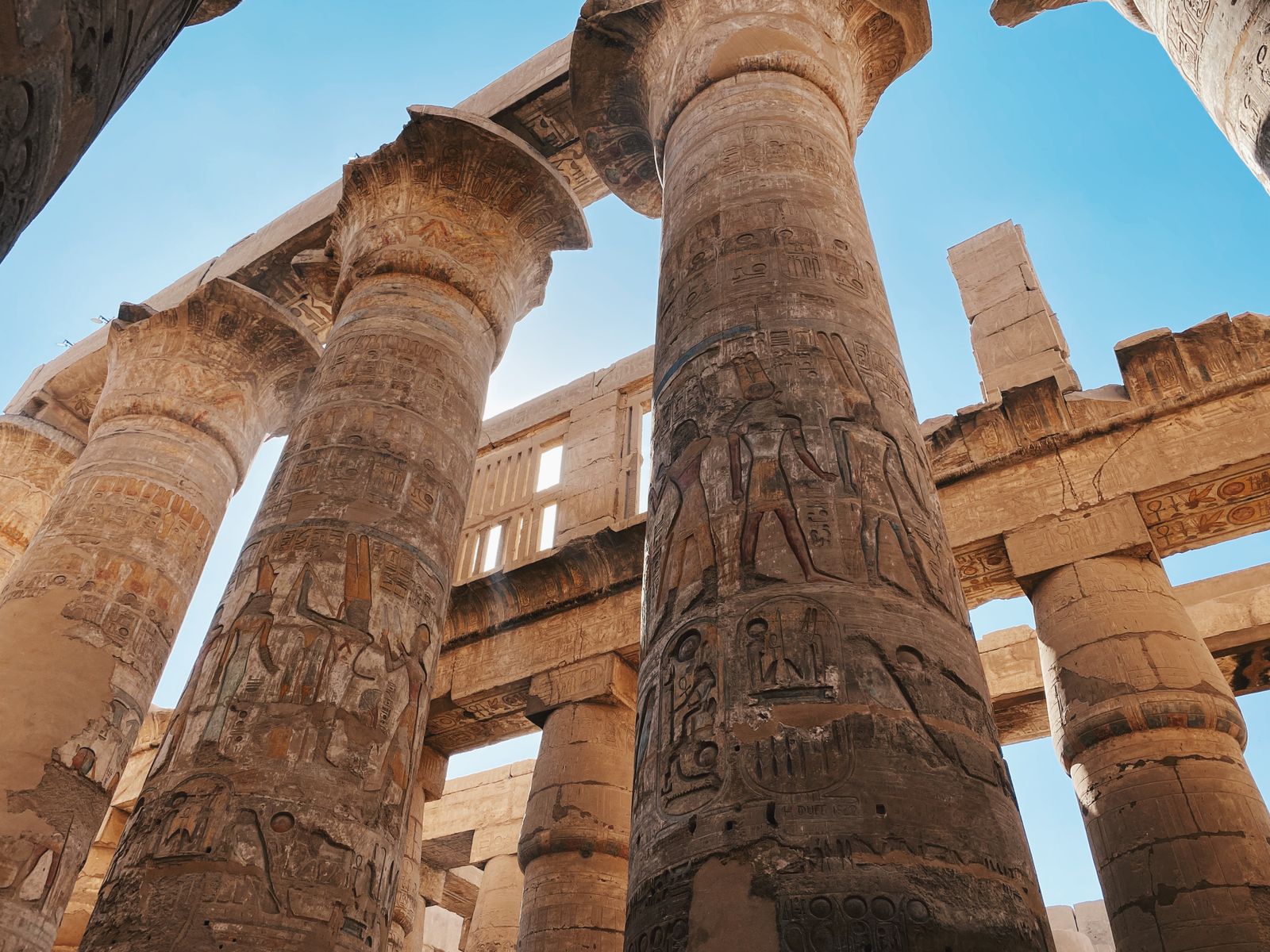 Decorated temple columns in Luxor on a boutique Egypt journey