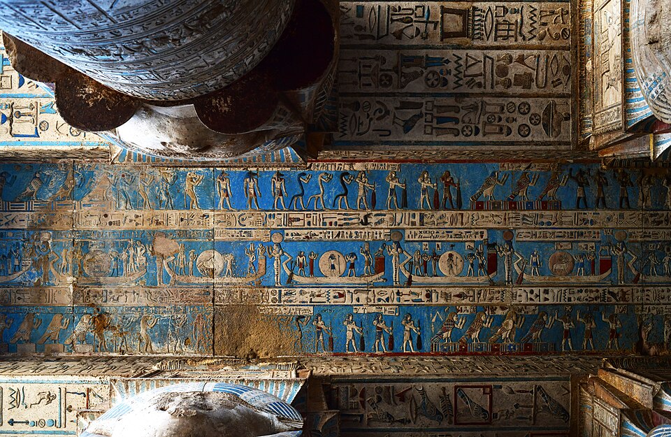 Restored astronomical ceiling reliefs inside Dendera Temple