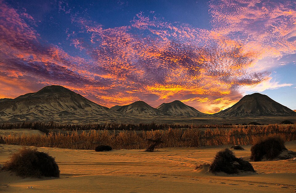 Volcanic hills across the Black Desert near Bahariya Oasis