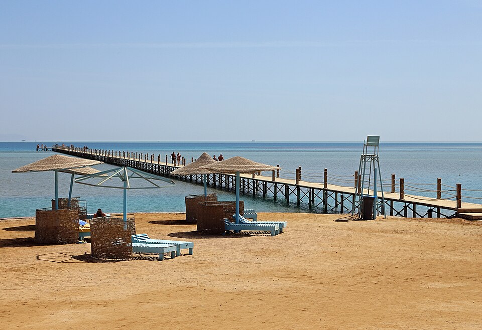 Beach and long pier at Zeytouna Island in El Gouna