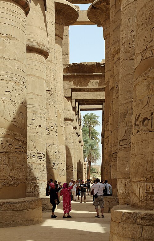 Columns inside the Great Hypostyle Hall at Karnak Temple