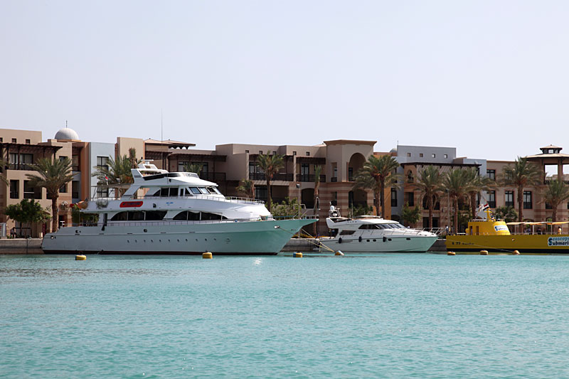 Yachts and waterfront buildings at Port Ghalib Marina