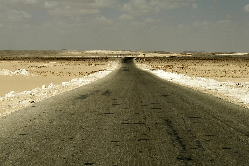 The desert road between Bahariya and the White Desert